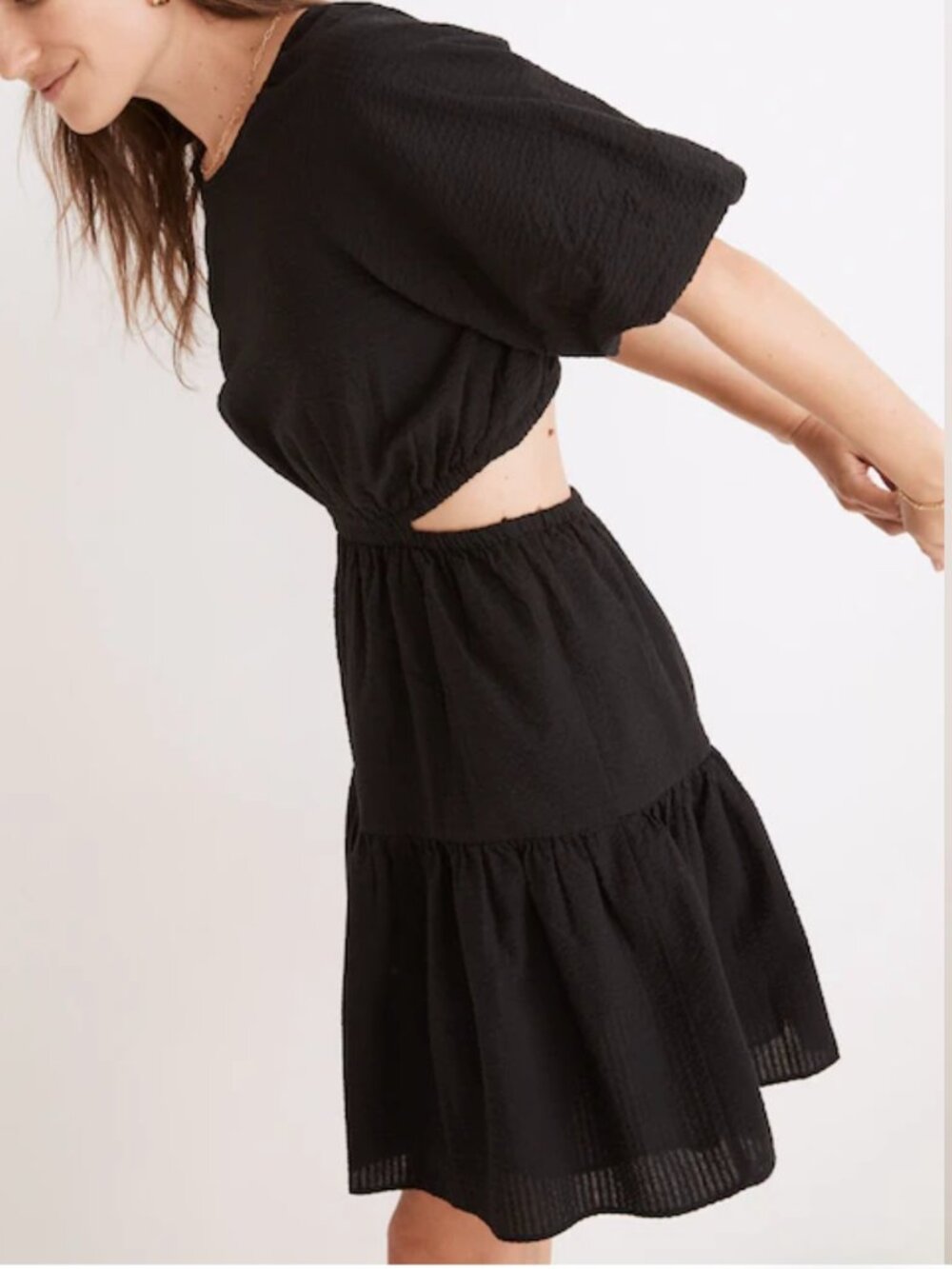 Madewell Black Cutout Puff Sleeve Mini Dress Size M NWT $128 Retail